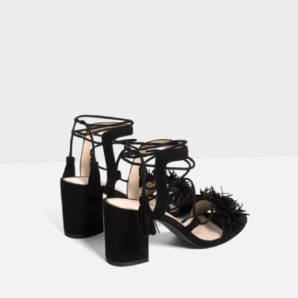 SOLD❌ZARA Black High Heel Leather Lace-Up Sandals - Picture 6 of 8